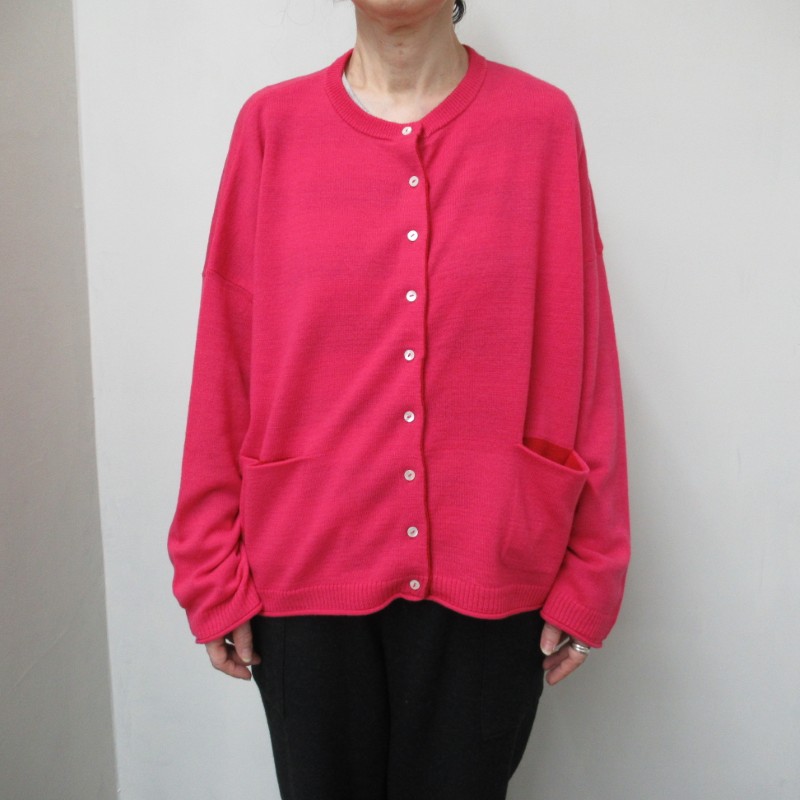 mao made 配色ポケット付きワイドカーディガン /PK＊RD45